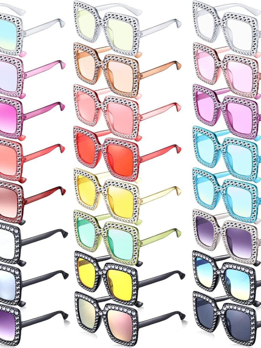 Stylish Rhinestone Oversized Sunglasses - 24 Pcs Mixed Colors & UV Protection